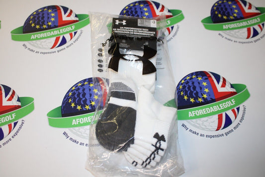 Under Armour Performance Tech Low Cut Socks White 3 Pairs UK Size Large 7.5-12