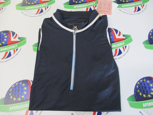 Swing Out Sister Alice Zip Up Sleeveless Polo Shirt Navy Blazer UK Size Large