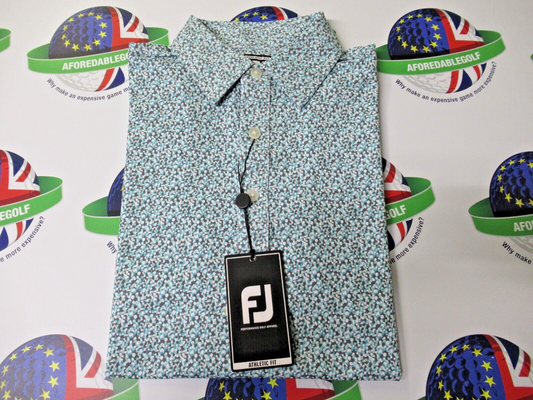 footjoy eu confetti print polo shirt aqua surf uk size medium