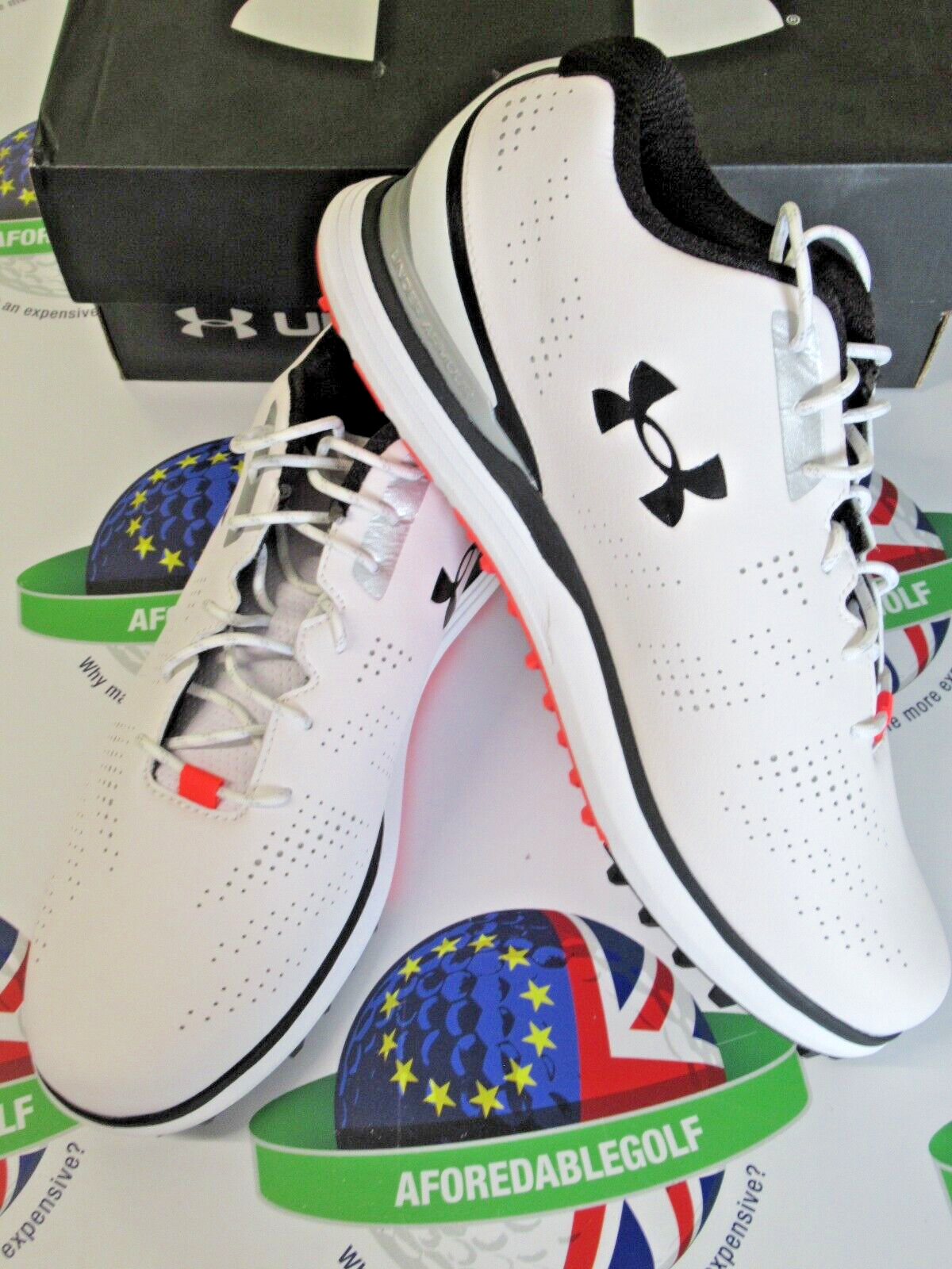 under armour glide sl e waterproof golf shoes white/silver uk size 8