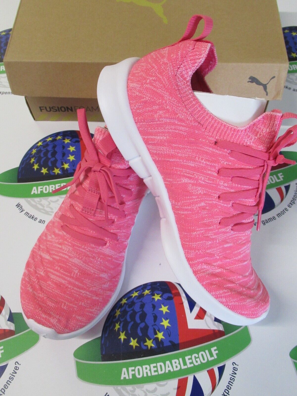puma ladies laguna fusion knit golf shoes sunset pink-white uk size 6.5