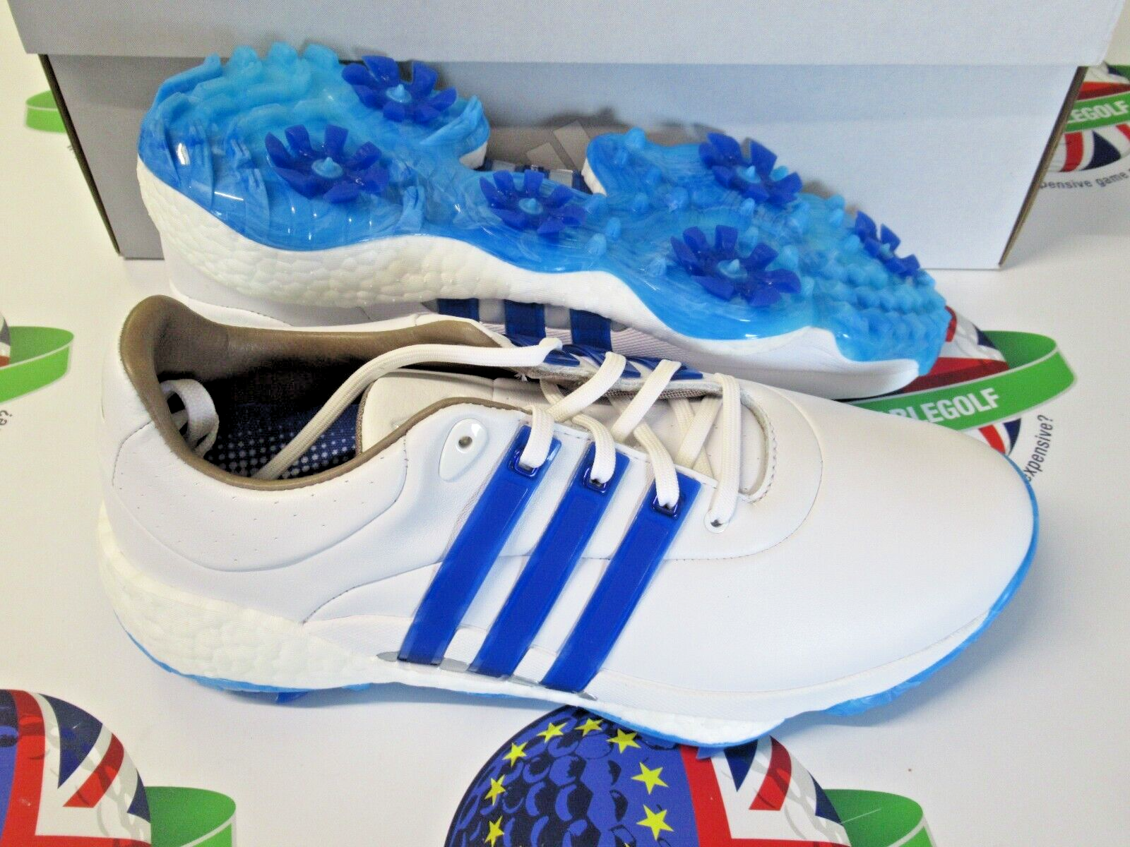 Adidas Tour 360 22 Waterproof Golf Shoes White/Blue UK Size 7.5