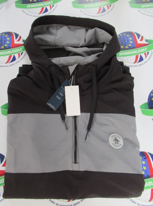 original penguin 1/4 zip colour block wind breaker top with hood black large
