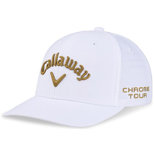 New Callaway Golf Tour Performance Pro White/Gold Adjustable Cap Elyte