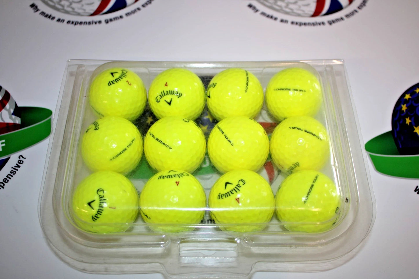 12 Callaway Chrome Tour Optic Yellow Golf Balls Pearl/Pearl 1 Grade