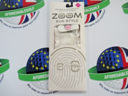zoom sun style white/pink ladies left hand golf glove one size fits all