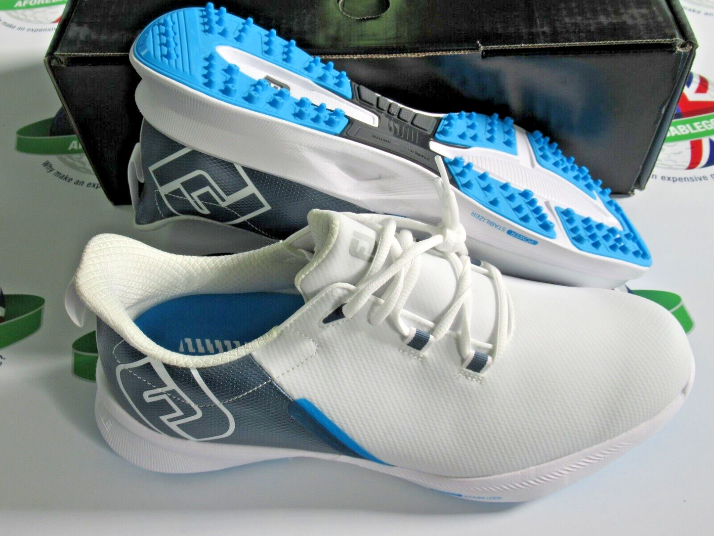 footjoy fuel sport waterproof golf shoes 55455k white/silver/blue 9 medium