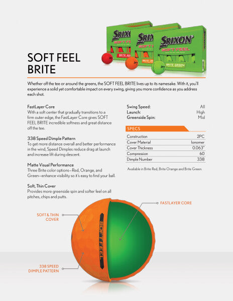 12 Srixon SOFT FEEL BRITE Matte Finish Orange 2024 Golf Balls