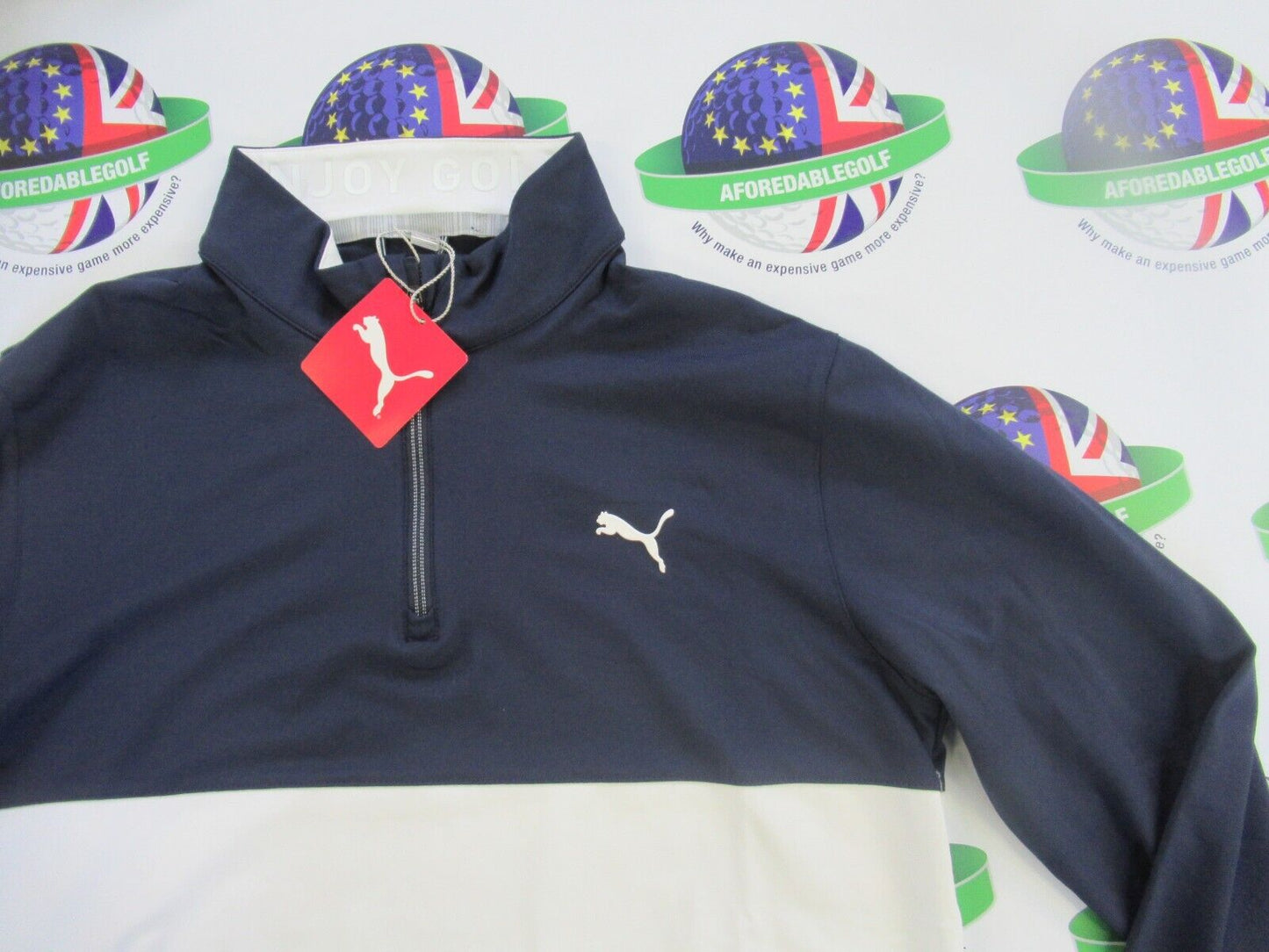 puma gamer colour block 1/4 zip pullover navy blazer/bright white uk size small