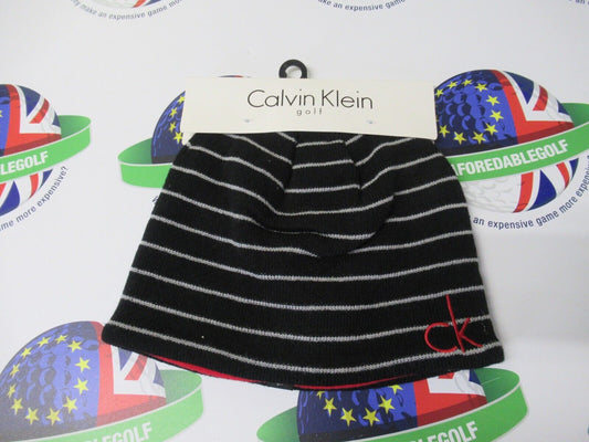 calvin klein golf black/white stripe fleece lined windproof beanie