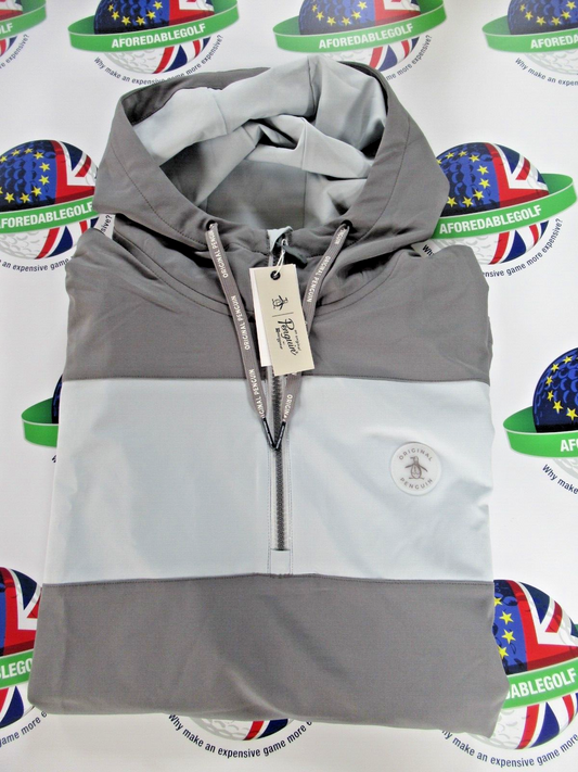 original penguin 1/4 zip colour block wind breaker top with hood grey size xl