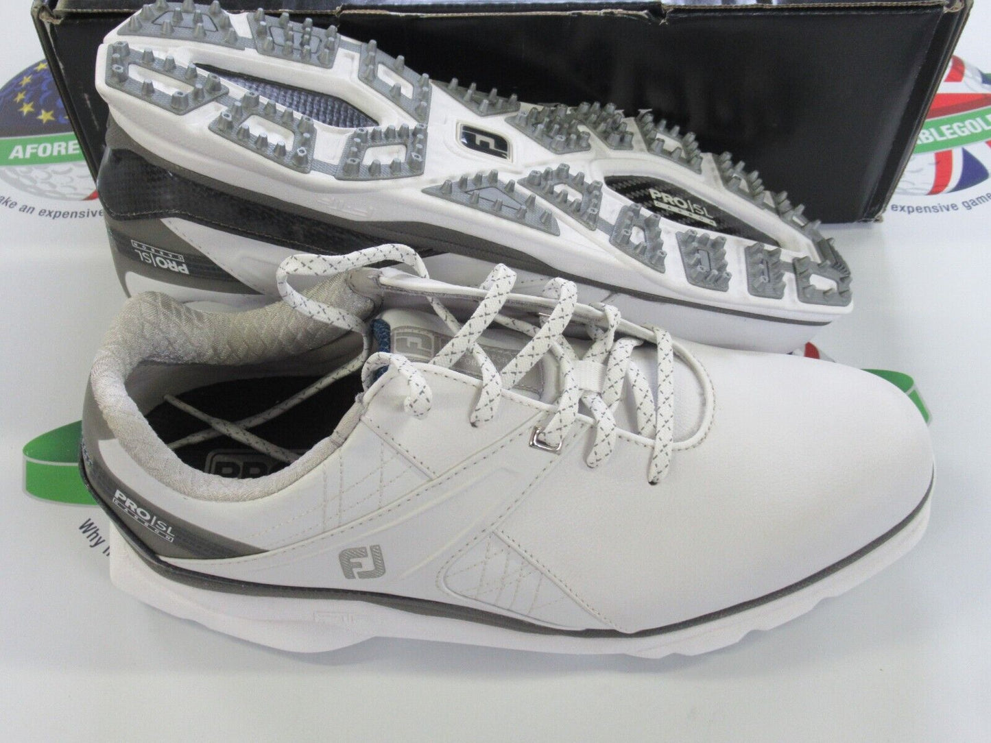 footjoy pro sl carbon waterproof golf shoes 53104k white/silver size 8.5 wide