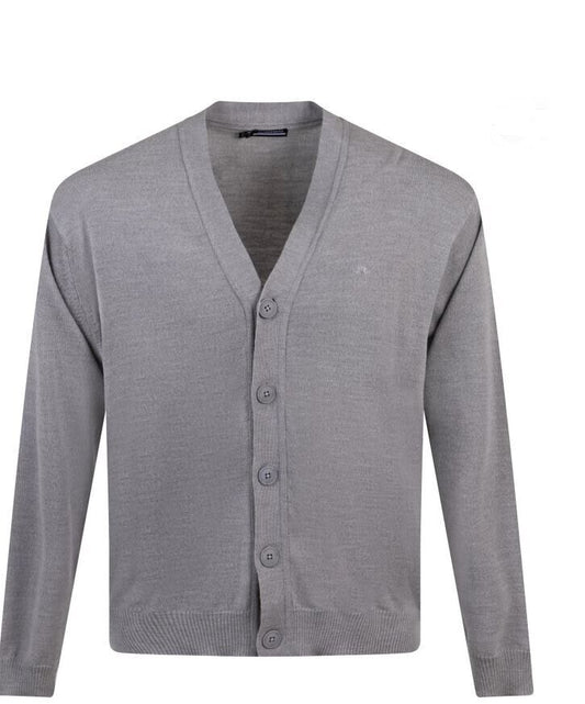 J Lindeberg Lucas Merino Wool Knitted Cardigan Grey Melange UK Size XXL