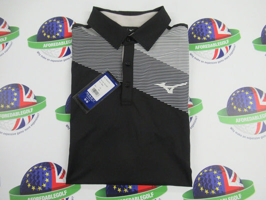 mizuno elite fade polo shirt black/silver/white stripe uk size xl