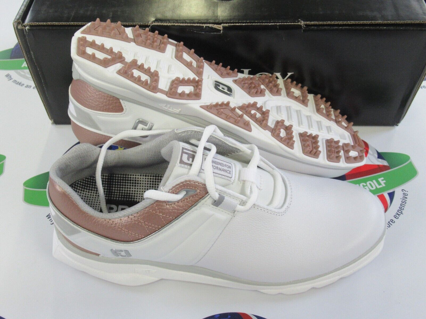 footjoy pro sl womens golf shoes white/rose copper uk size 7 medium