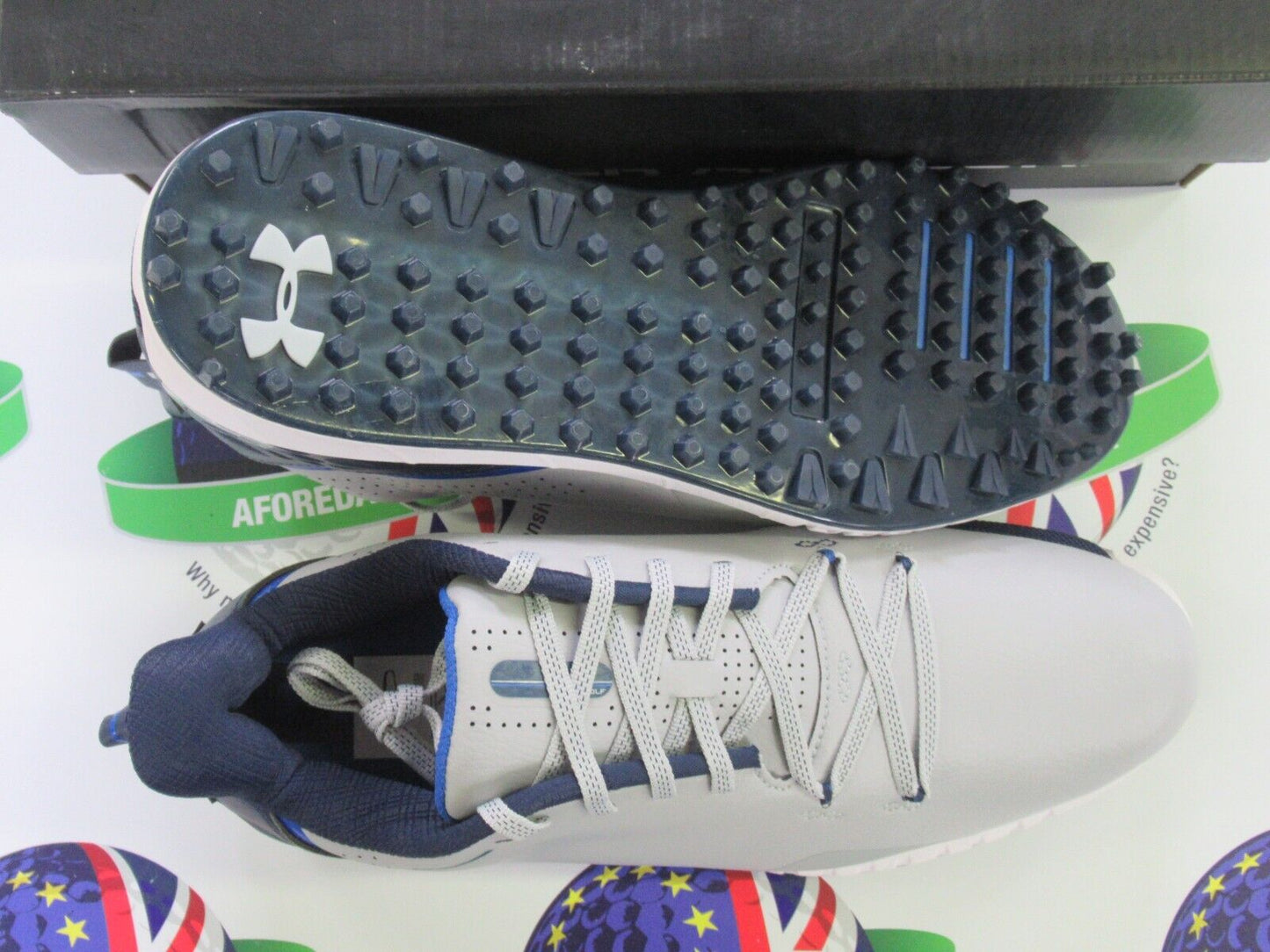under armour hovr drive sl wide waterproof golf shoes grey/navy uk size 9