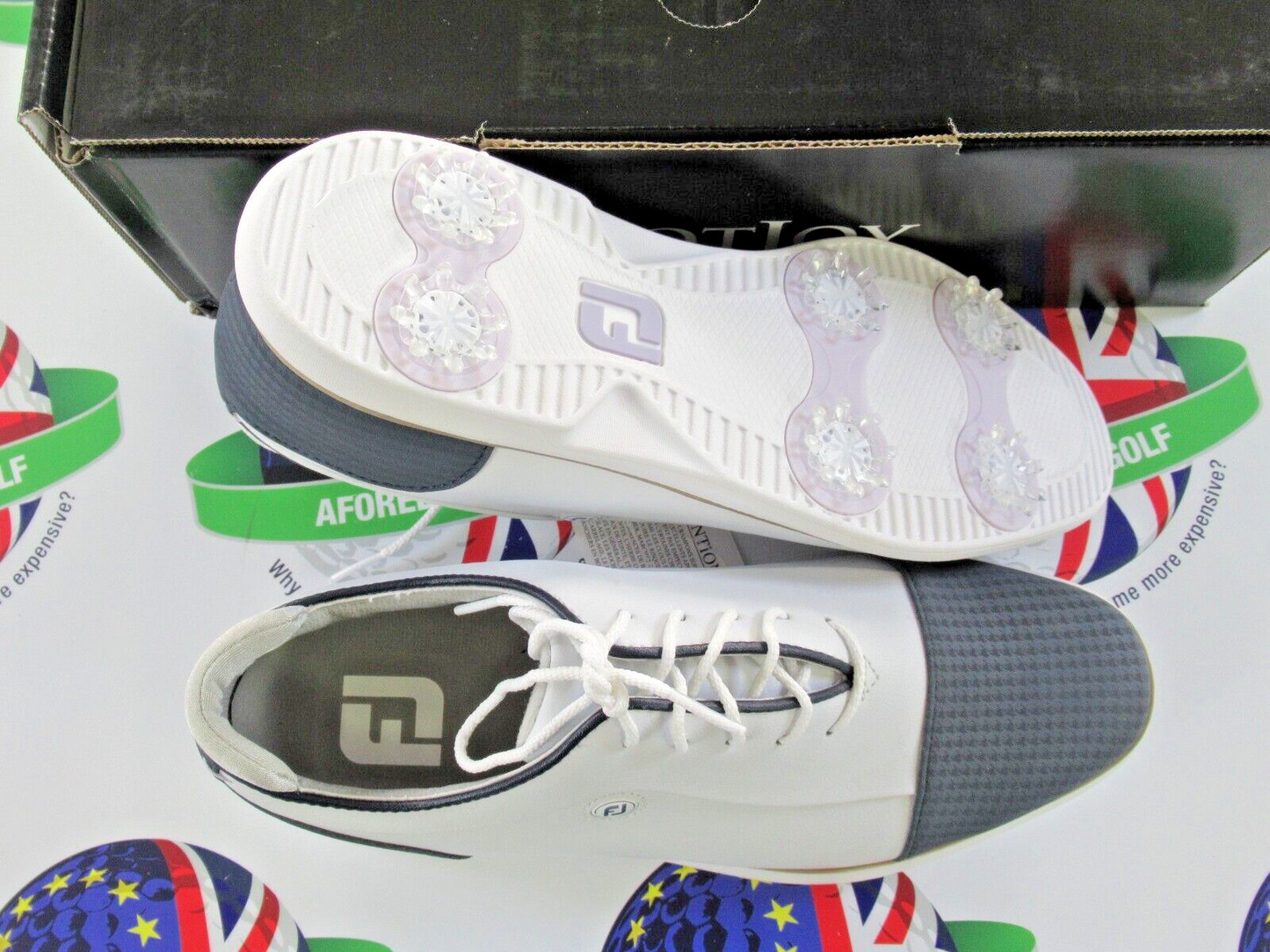 footjoy fj traditions womens golf shoes 97915k white/navy size 6 wide/large
