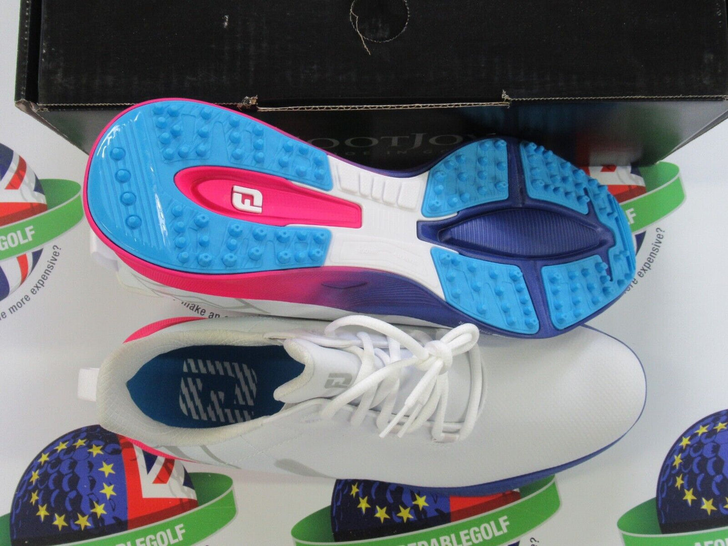 footjoy fuel sport waterproof golf shoes 55455k white/magenta/purple 7.5 medium