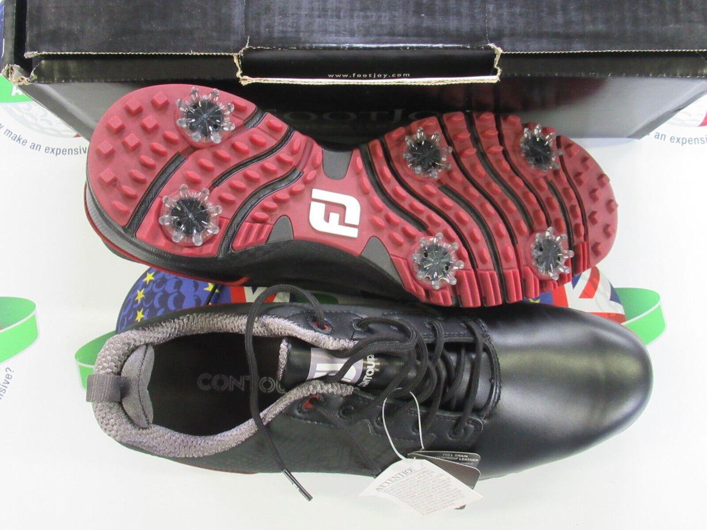 footjoy contour fit golf shoes 54164k black/scarlet uk size 9 medium