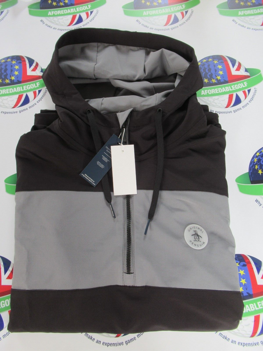 original penguin 1/4 zip colour block wind breaker top with hood black medium