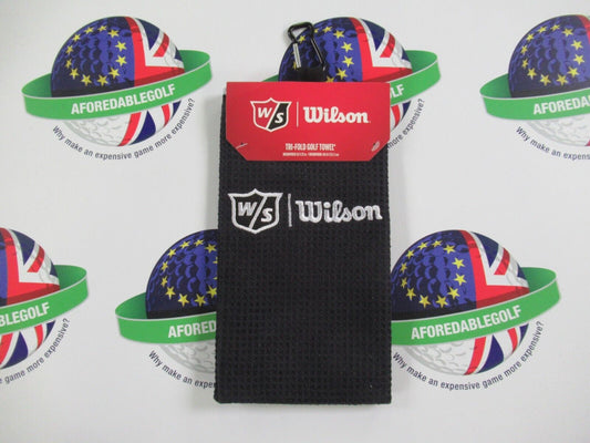 new wilson staff black tri-fold golf towel microfibre 16" x 21" with carabiner