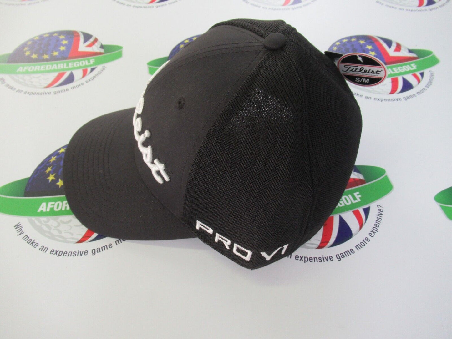 titleist tour sports mesh black medium/large fitted golf cap