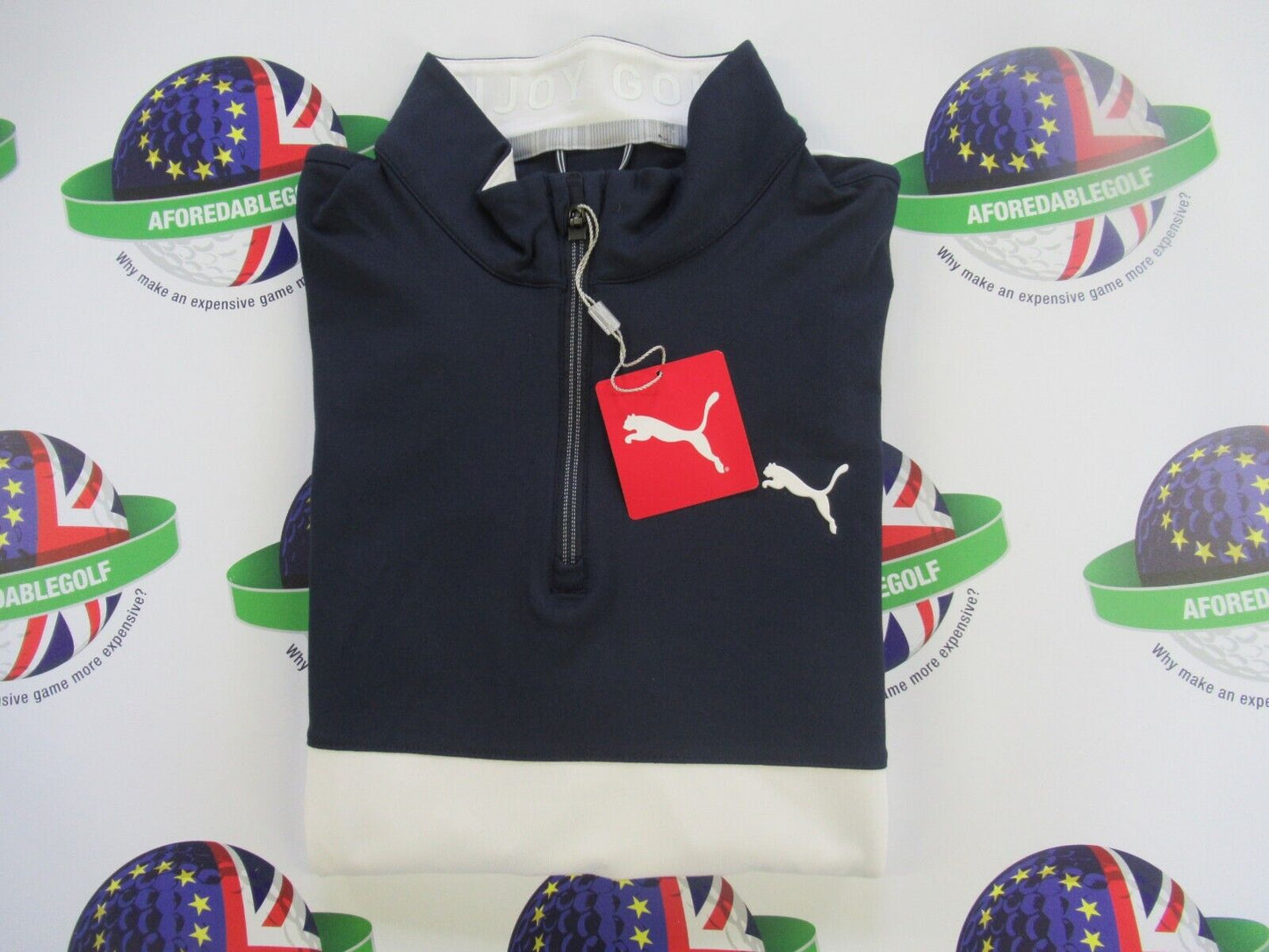 puma gamer colour block 1/4 zip pullover navy blazer/bright white uk size small