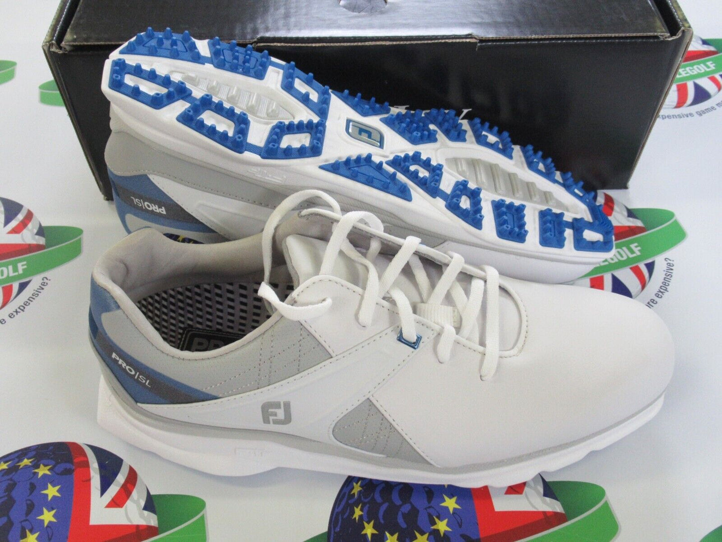 footjoy pro sl waterproof golf shoes 53811k white/grey/blue uk size 7 medium