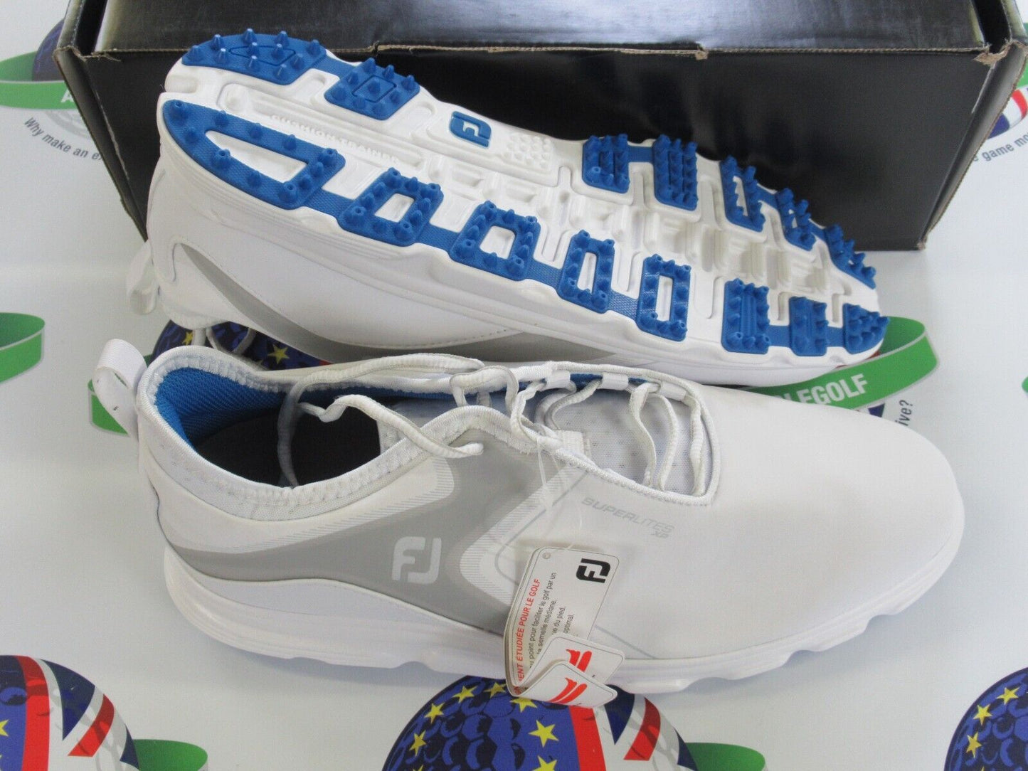 footjoy superlites xp golf shoes 58060k white/grey/blue uk size 9 medium