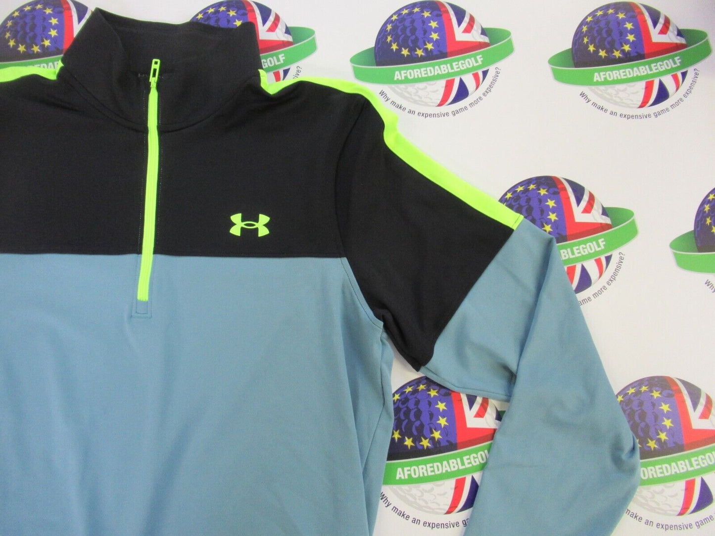 under armour storm midlayer 1/2 zip top black/yellow/still water uk size small