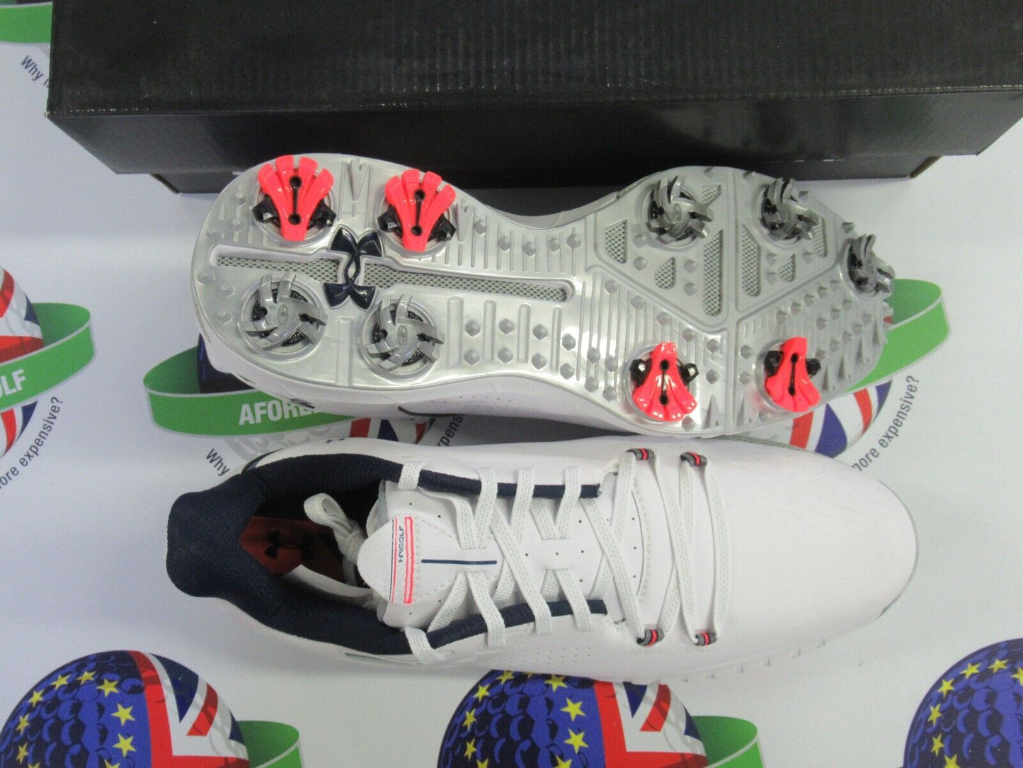 under armour hovr drive 2 wide waterproof golf shoes white/silver/navy uk size 8