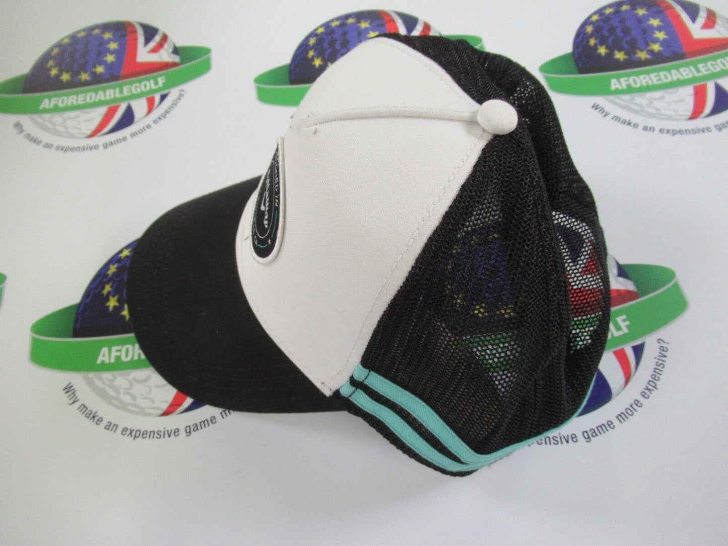 callaway golf trucker mesh snap back adjustable golf cap white/black/turquoise