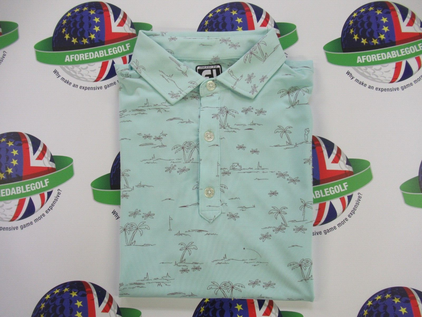 footjoy eu tropic golf print polo shirt aqua surf uk size large