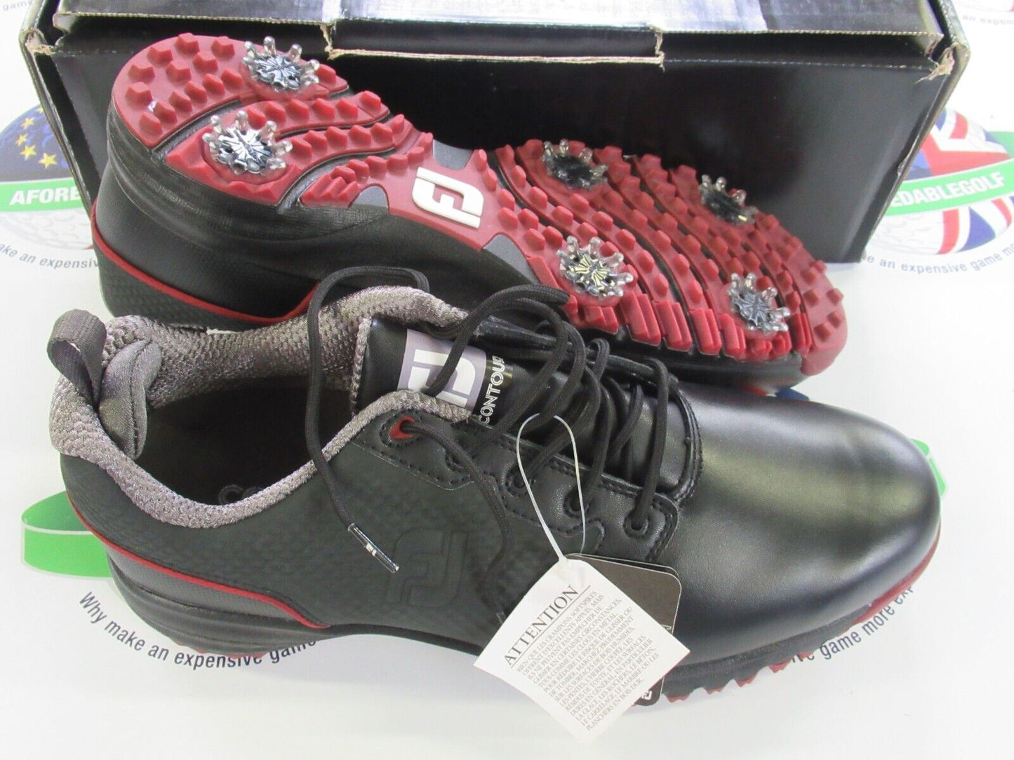 footjoy contour fit golf shoes 54164k black/scarlet uk size 9 medium