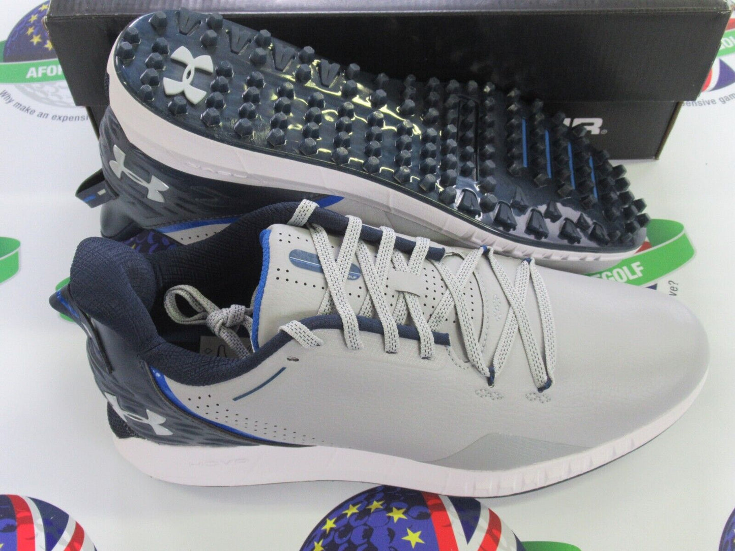 under armour hovr drive sl wide waterproof golf shoes grey/navy uk size 9