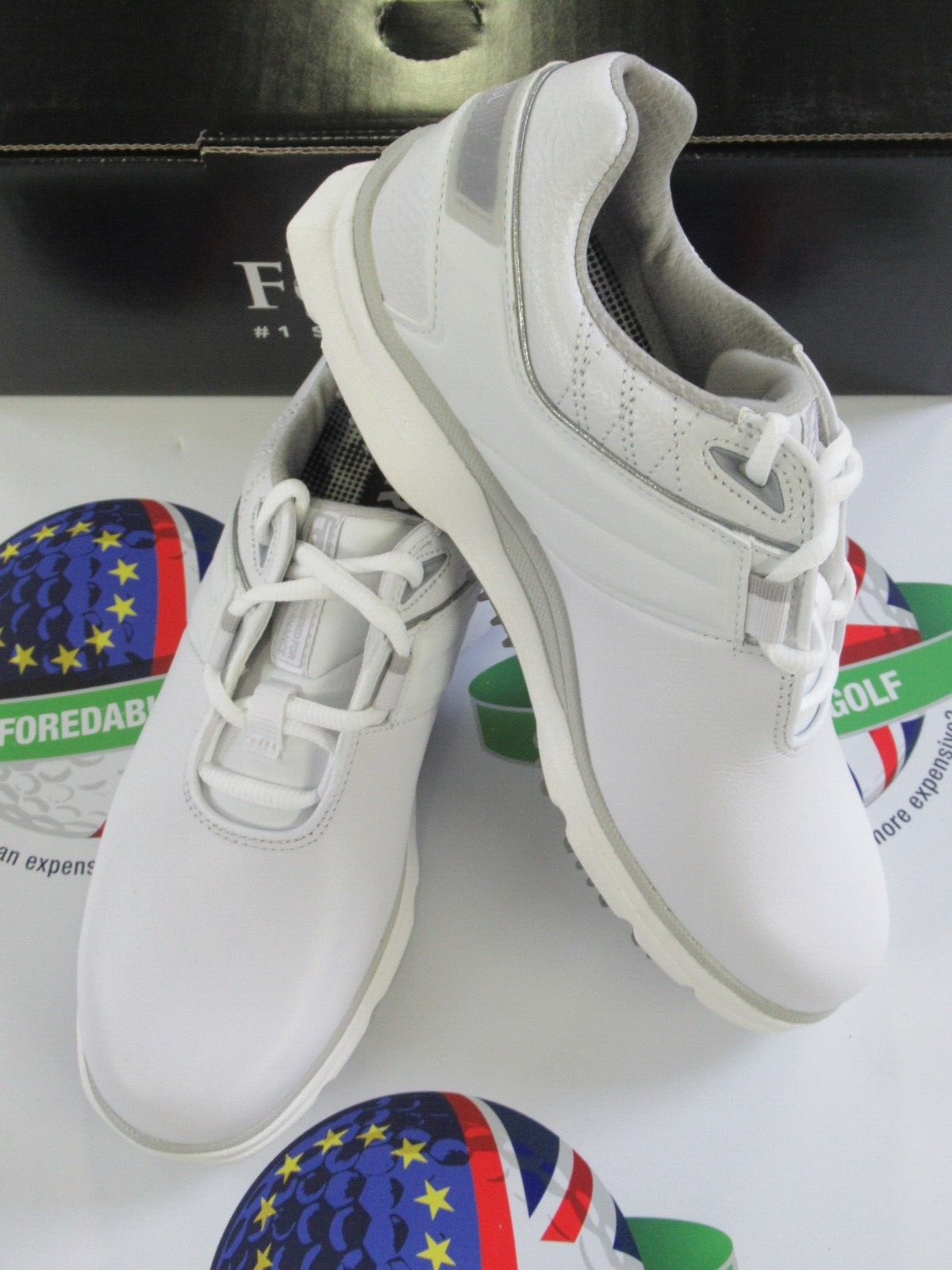 footjoy pro sl womens golf shoes white/silver uk size 4 wide/large