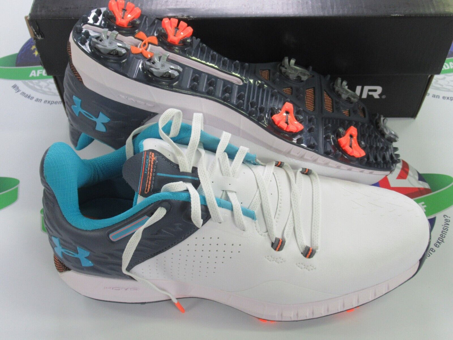 under armour hovr drive 2 wide waterproof golf shoes white/grey/blue uk size 8.5