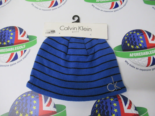 calvin klein golf blue/black stripe fleece lined windproof beanie