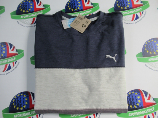 Puma Cloudspun Colourblock Crew Neck Top Navy/Grey UK Size Large
