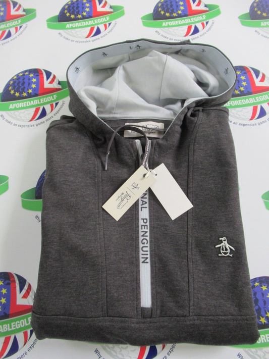 Original Penguin Golf quarter zip performance hooded 1/4 zip top grey large
