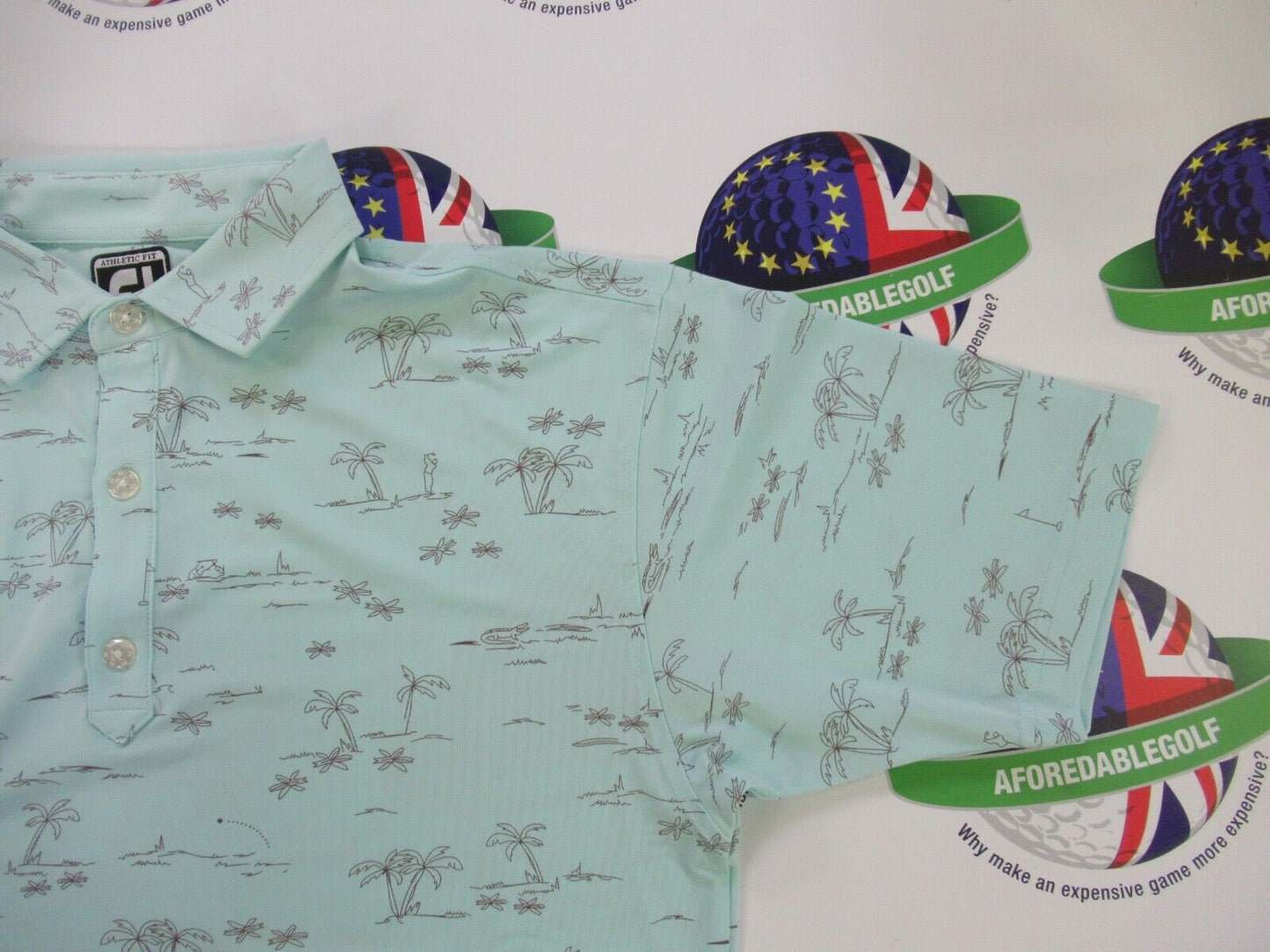 footjoy eu tropic golf print polo shirt aqua surf uk size large