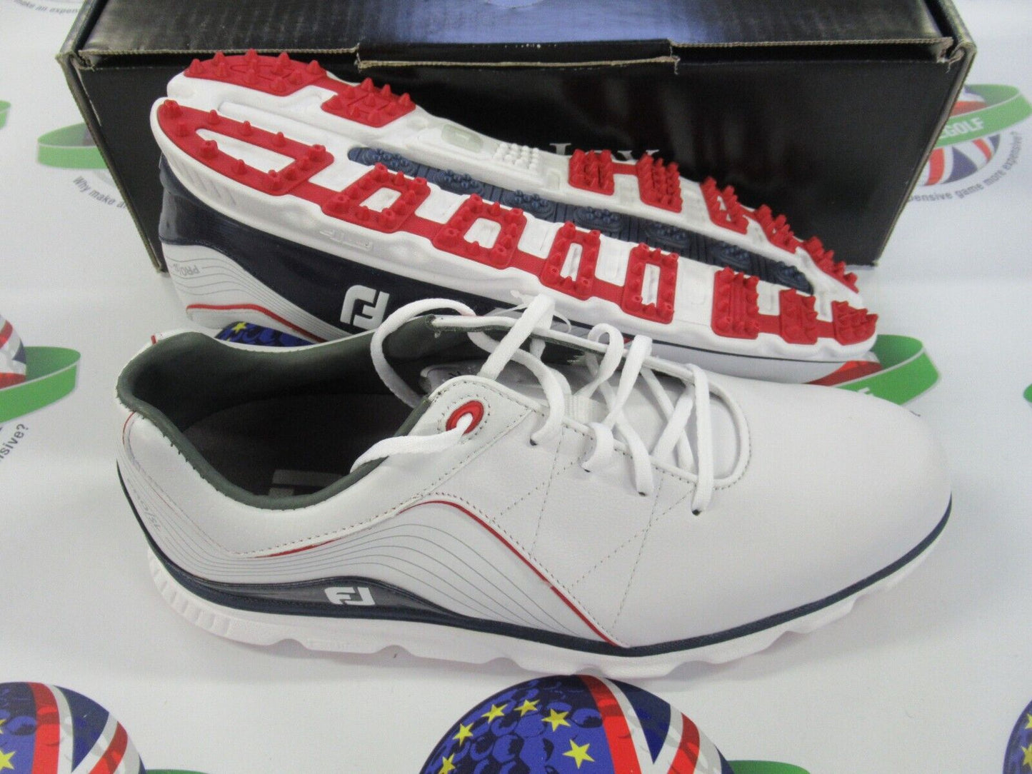 footjoy pro sl golf shoes 53269k white/navy/red uk size 9 medium