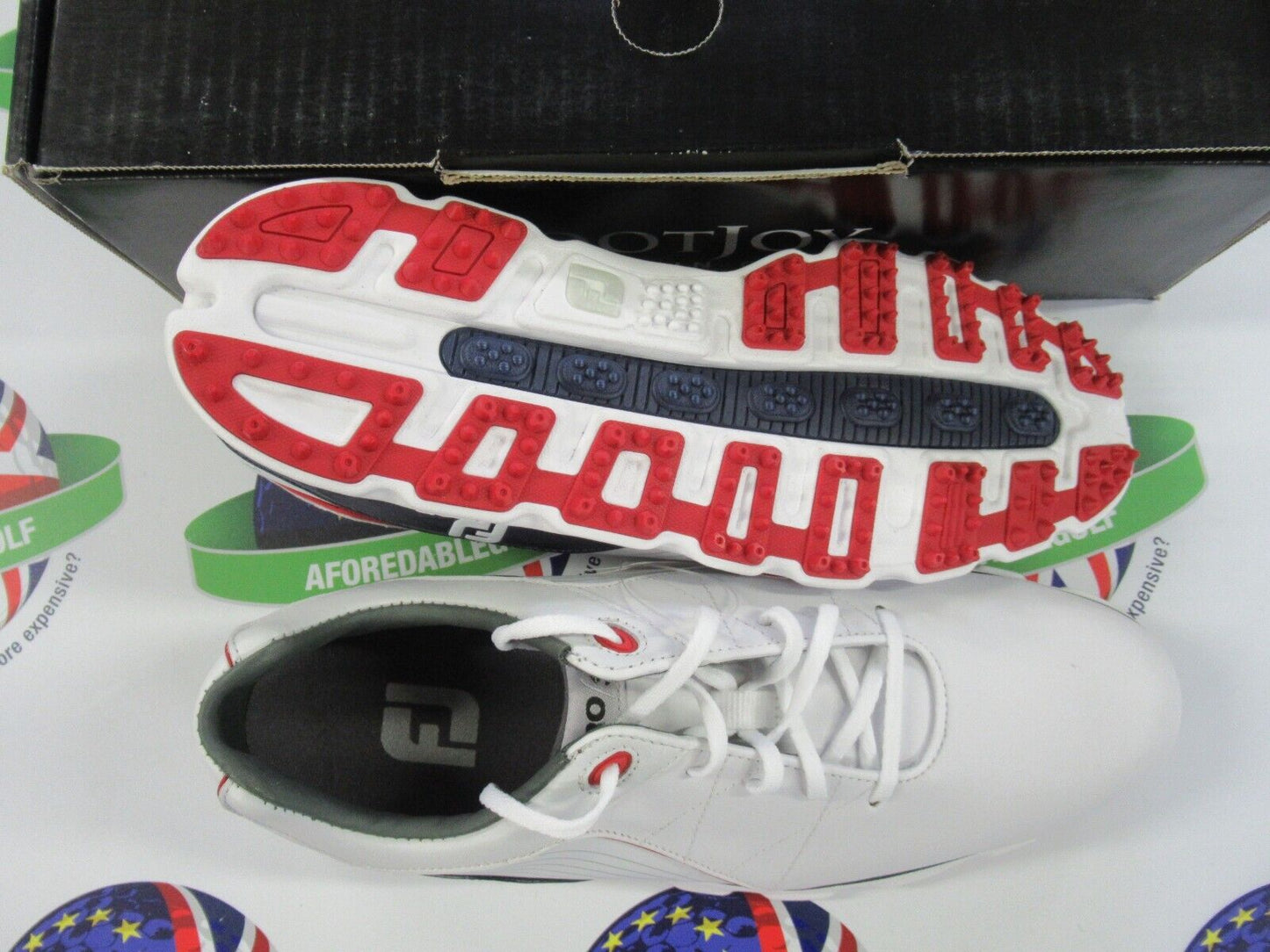 footjoy pro sl golf shoes 53269k white/navy/red uk size 9 medium