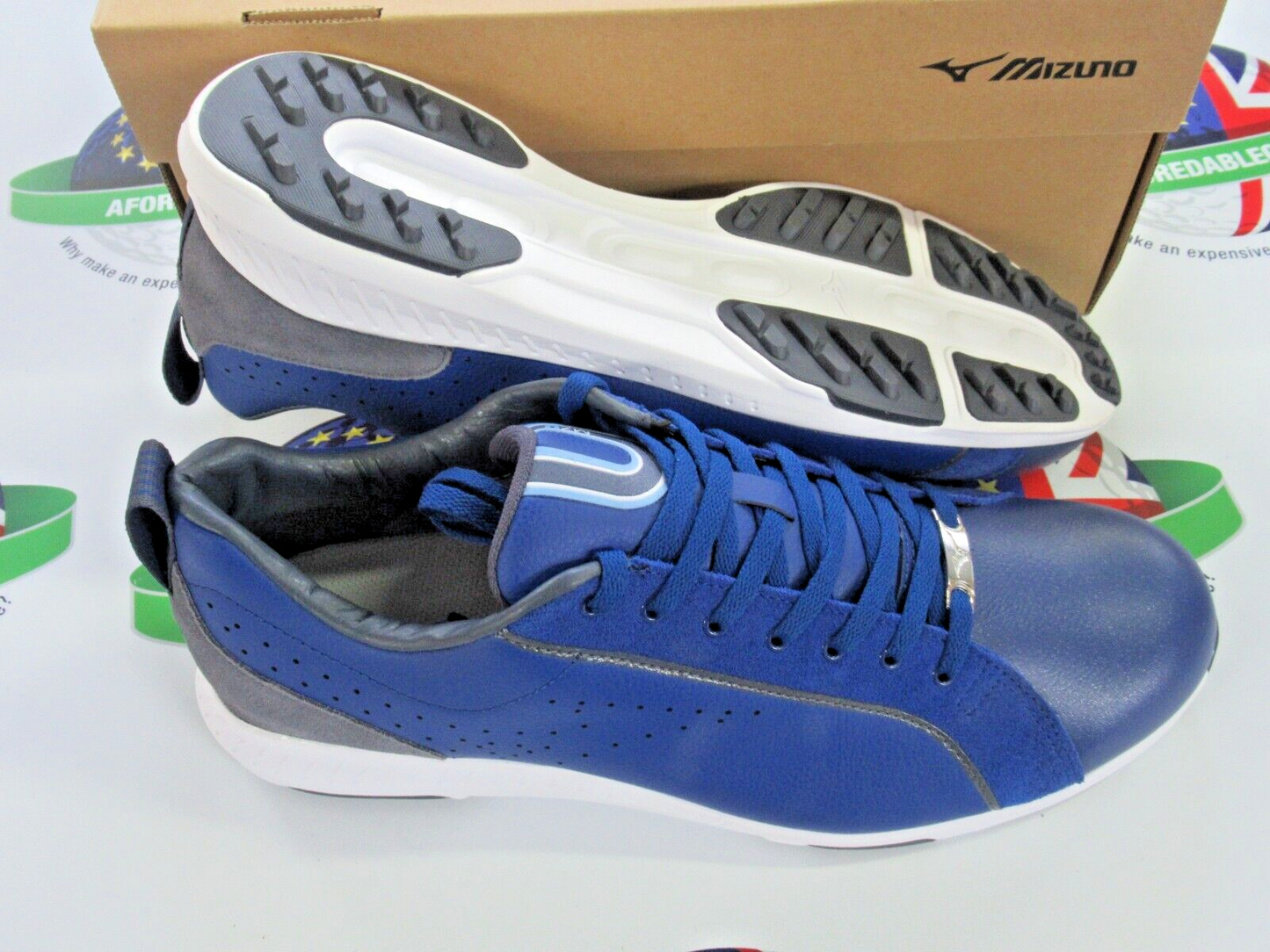 mizuno mzu le navy blue leather golf shoes uk size 7.5