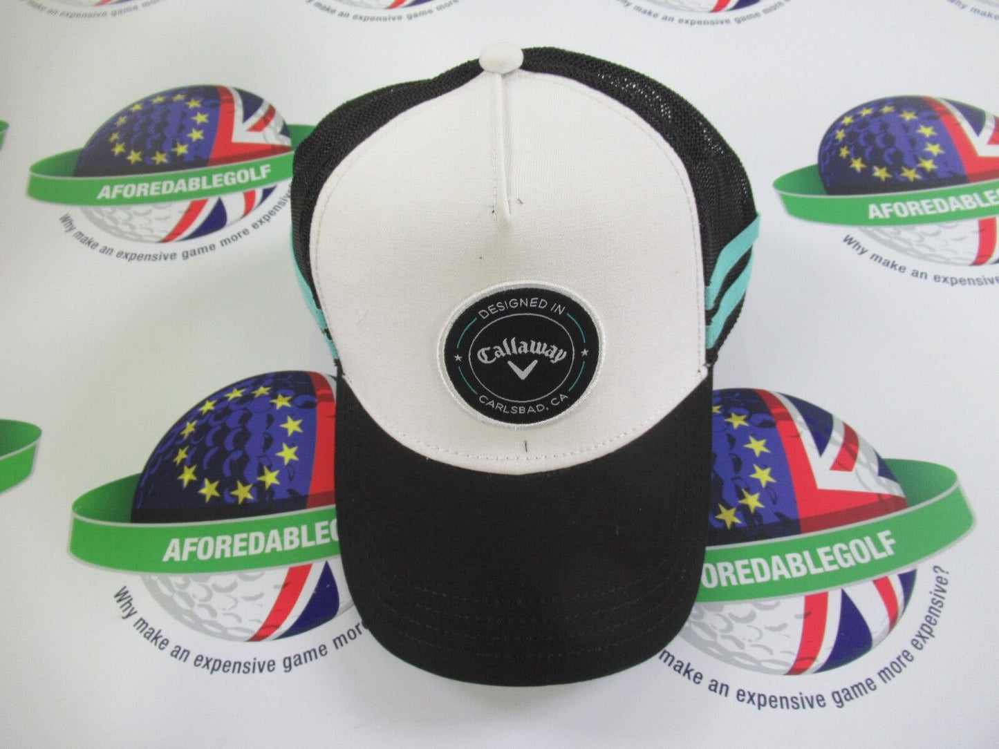 callaway golf trucker mesh snap back adjustable golf cap white/black/turquoise