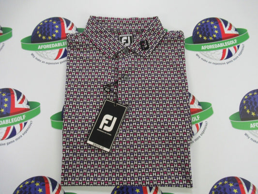 footjoy eu half moon geo black/white/orchid/violet polo shirt uk size medium