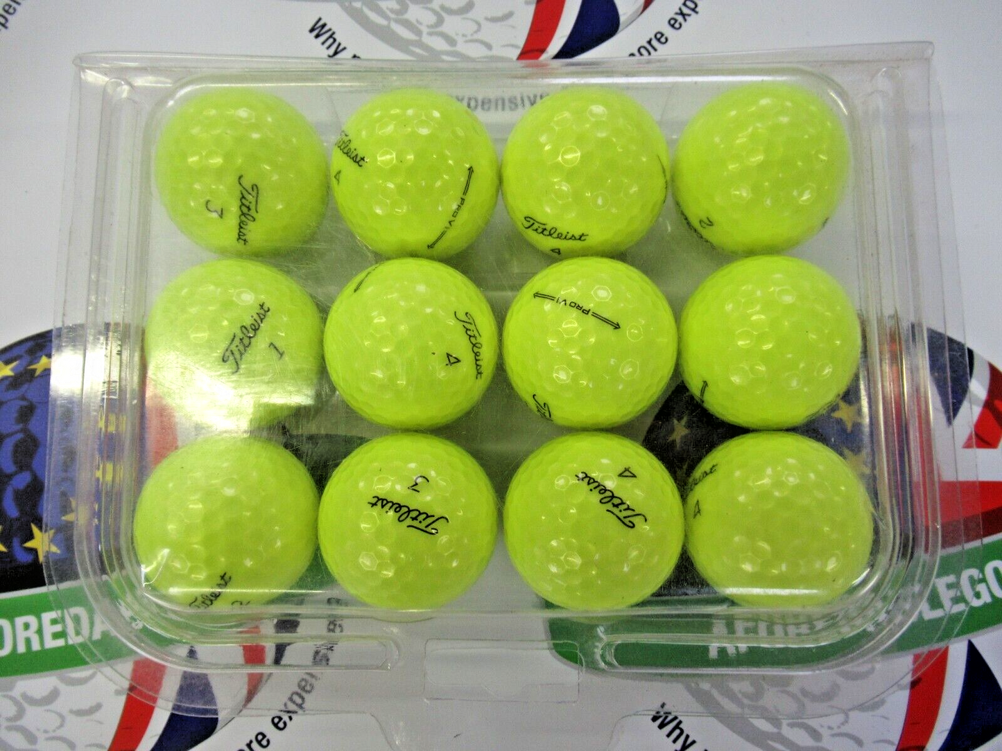 12 titleist pro v1 optic yellow pearl/pearl 1 grade golf balls