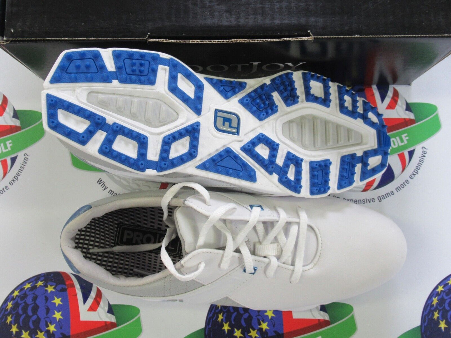 footjoy pro sl waterproof golf shoes 53811k white/grey/blue uk size 8.5 medium