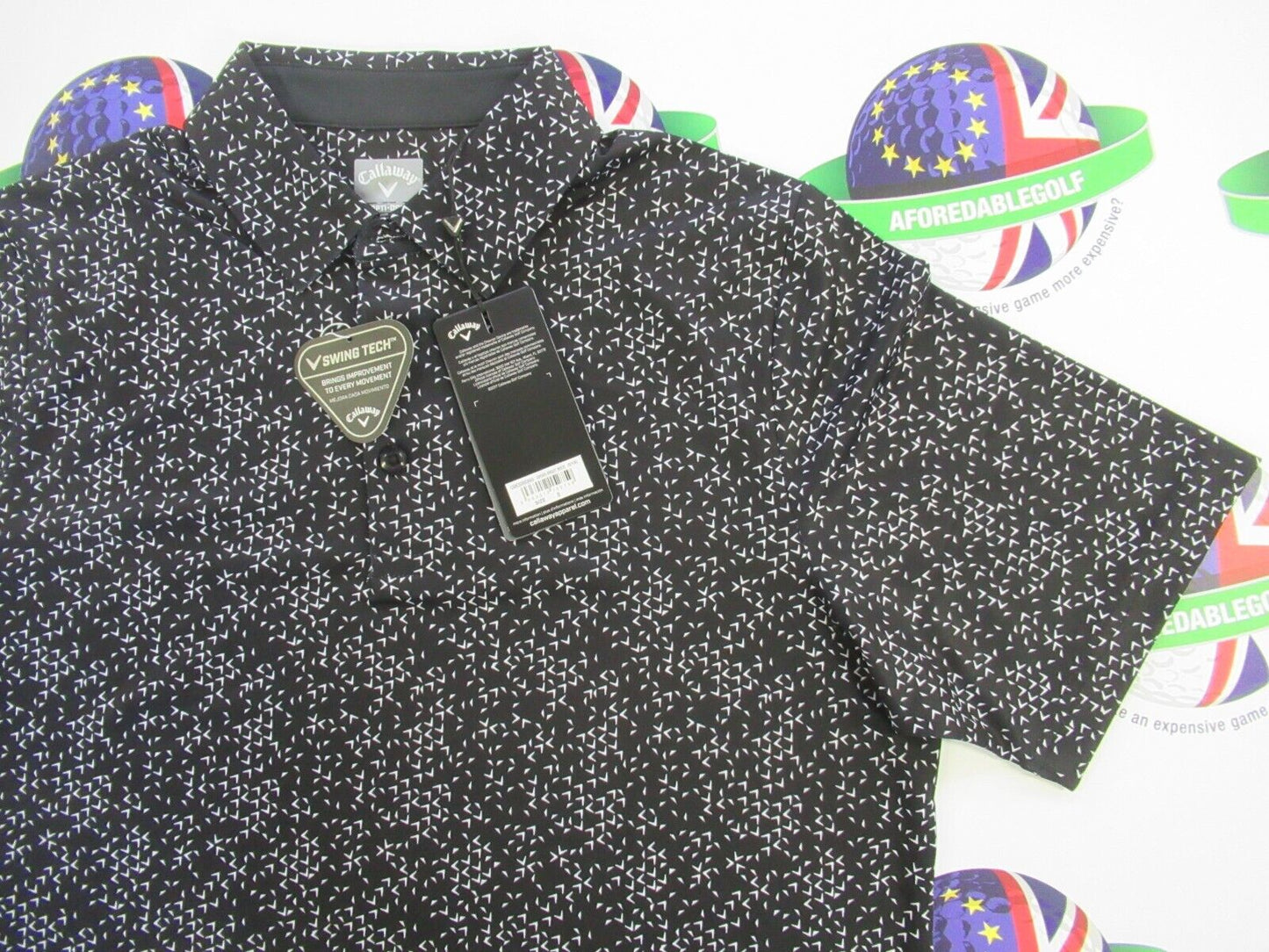 callaway golf all chev printed polo shirt black/bright white uk size small