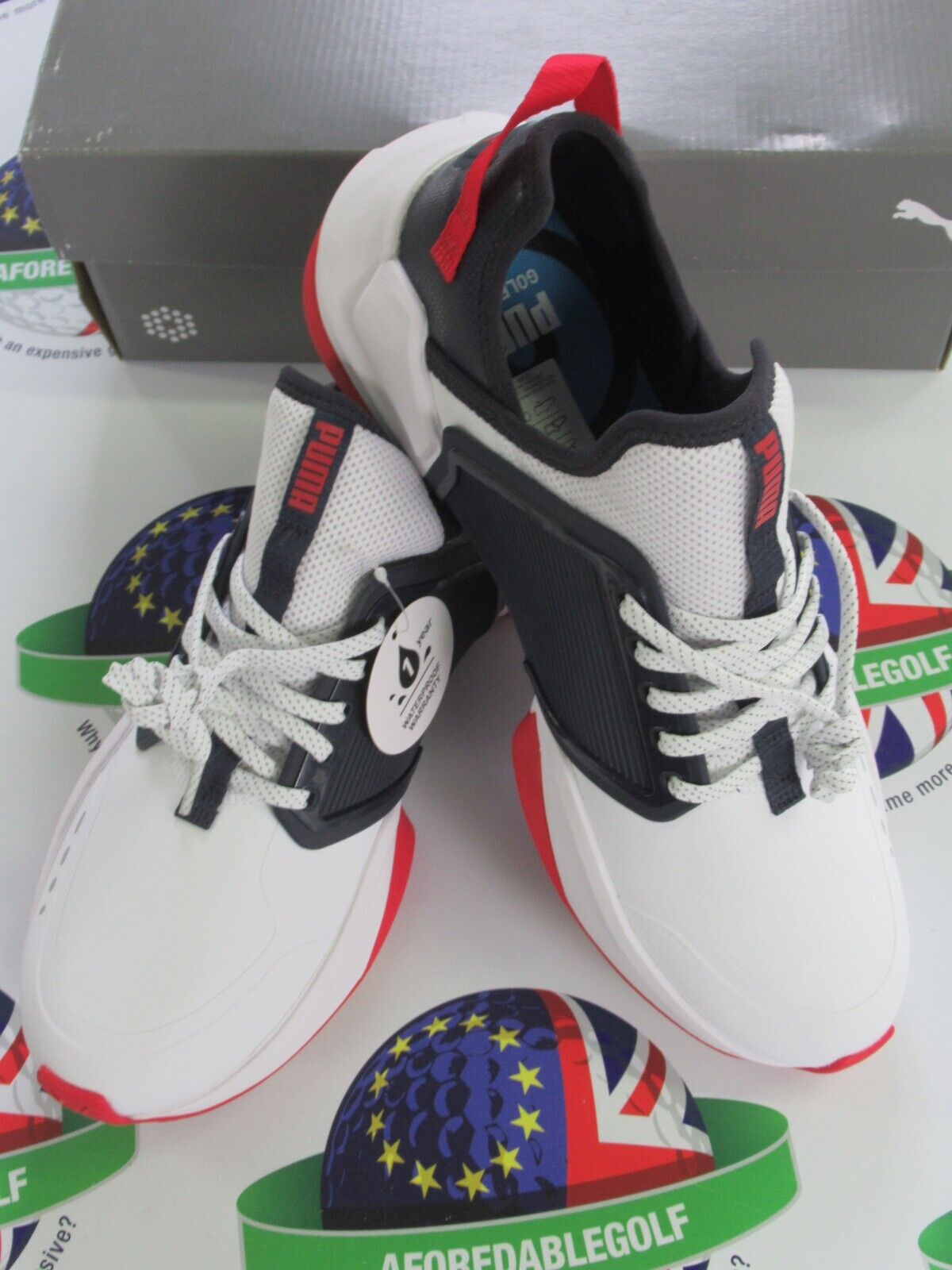 puma gs-one waterproof golf shoes white/navy blazer ski patrol uk size 9.5